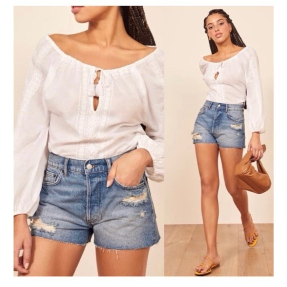 REFORMATION-Dixie High Rise Jean shorts- Shasta Destroyed, size 26 NWT.